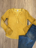 Chartreuse V-NECK HENLEY TOP