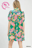 Emerald Jacquard Paisley Print Puff Sleeve Tunic Dress K1826
