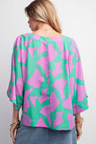 Green/Lavender Print Woven Top