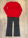 L/S V NK SWEATER W/CABLES- Scarlet