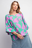 Green/Lavender Print Woven Top