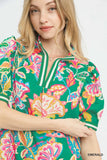 Emerald Jacquard Paisley Print Puff Sleeve Tunic Dress K1826