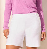 FLATTEN IT PULL ON SHORT W/BUTTON DTL- White