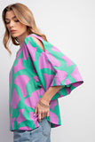 Green/Lavender Print Woven Top