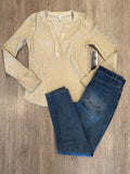 Bone V-NECK HENLEY TOP