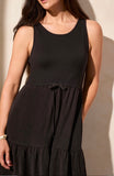 MIXED-MEDIA SLVLESS MAXI DRESS- Black