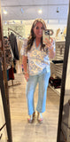 Blue Mix Floral Top w/ Ruffle Shoulder M50184