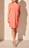 S/S V NECK DRESS- CoralSky