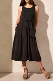MIXED-MEDIA SLVLESS MAXI DRESS- Black