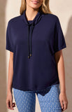 S/S FUNNEL NECK TOP W/DRAWCORD- Jet Blue