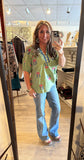 Green Two Tone Border Print Top K1837
