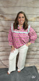 Pink Printed 3/4 Puff Sleeve Top