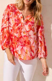 3/4 SLV BLOUSE W/ SMOCKED YOKE