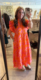 Orange Print Tropical Floral Midi Dress G15504