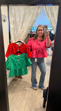 Red Puff Sleeve Peplum Top T24958