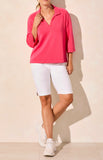 3/4 SLV HENLEY TOP W/SIDE SLITS- Beetroot