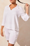 3/4 SLV HENLEY TOP W/SIDE SLITS- White