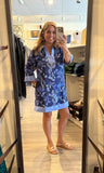 Blue 3/4 Sleeve Boho Floral Dress G14849