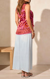 SLV/LESS COMBO PRINT BLOUSE W/ TRIMS
