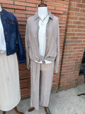 Bellisa Italian Plisse Button Shirt-Taupe