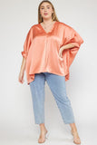 Salmon Satin V-Neck Top