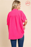 Hot Pink Solid Collared Neck Top