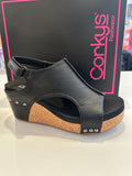 Corky’s Black Smooth Carley Wedge Sandals
