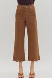 Brown High Waist Embroidered Ankle Pant P26396