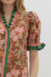 Brown Floral Puff Sleeve Top T27949