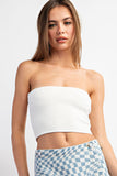 Off White Ribbed Bandeau Top