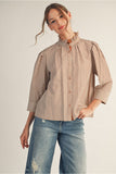 Mocha Stripe Button Top G14076