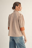 Mocha Stripe Button Top G14076