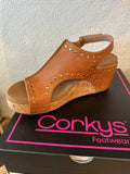 Corky’s Carley Wedge Sandals- Cognac Studs