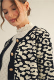 Black Leopard Button Sweater H50013