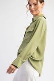 STUDDED LONG SLEEVE BUTTON DOWN TOP -Avocado