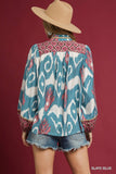 Ikat Print Boho Blouse-Slate Blue C5623