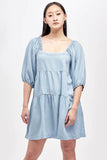 Tencel Tiered Dress w/ Puff Sleeves