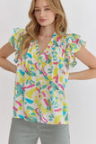 Lemon/Aqua Print Top