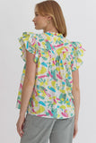Lemon/Aqua Print Top