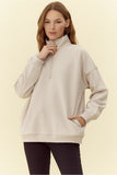 Beige Textured Half Zip Pullover