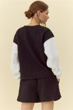 Cable Knit Short Set- Black/White
