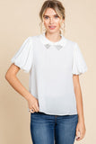 White Rhinestone Collar Top