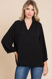 Black 3/4 Bubble Sleeve Top