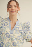 Blue Mix Floral Top w/ Ruffle Shoulder M50184