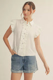 White Button-Up Crinkle Top G15387