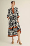 Black Mix Baroque pattern midi dress G15300