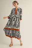 Black Mix Baroque pattern midi dress G15300