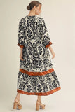 Black Mix Baroque pattern midi dress G15300