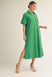 Green Button Down Midi Dress G15651