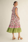 Berry Mix Tiered Floral Midi Dress G15465